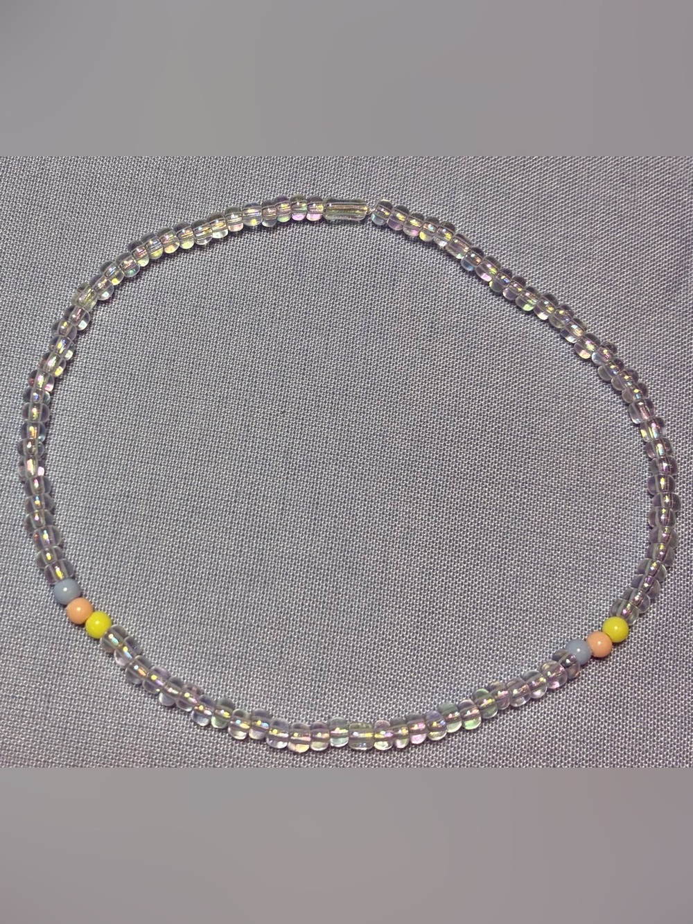 Iridescent Glass Bead Choker Necklace - Clear